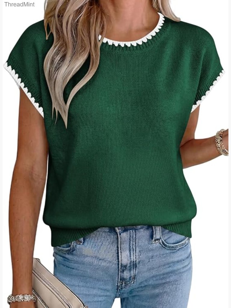 Women's Sweater Vest Pullover Tank Top Crewneck Cap Sleeve Lightweight Casual
